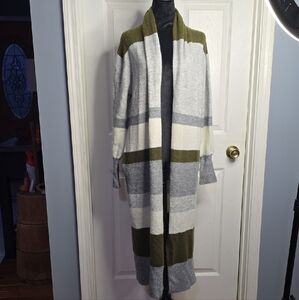 Elegant Striped Long Cardigan